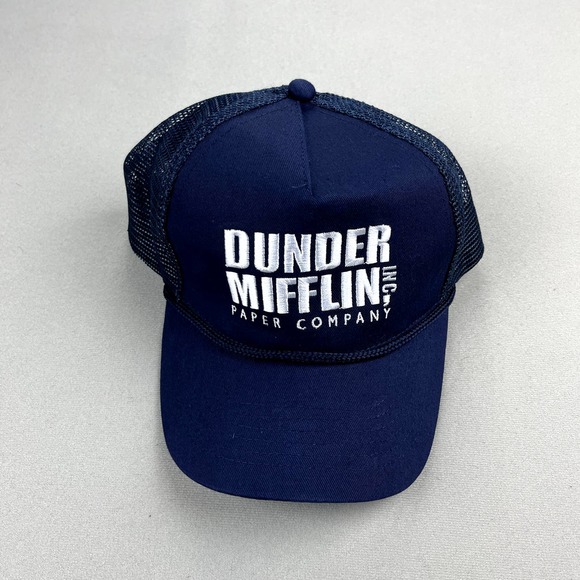 The Office Dunder Mifflin Hat Cap Snapback Trucker Navy Blue Paper TV Show Mens - Picture 2 of 7